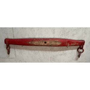 Primitive Weathered Red Wood Single-tree Yoke Harness Hand Forged Iron Hooks